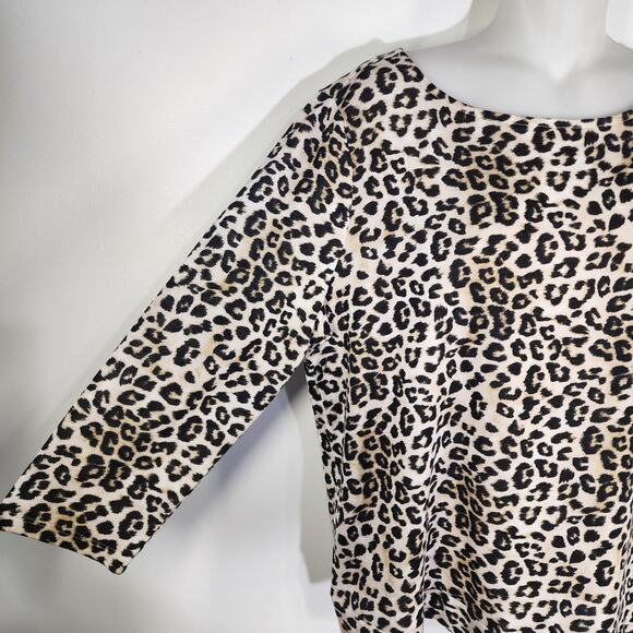 Chico's Womens Top Leopard Print Side Tie Round Neck Knit Size 2 US Large 3/4 Sl - Picture 7 of 11